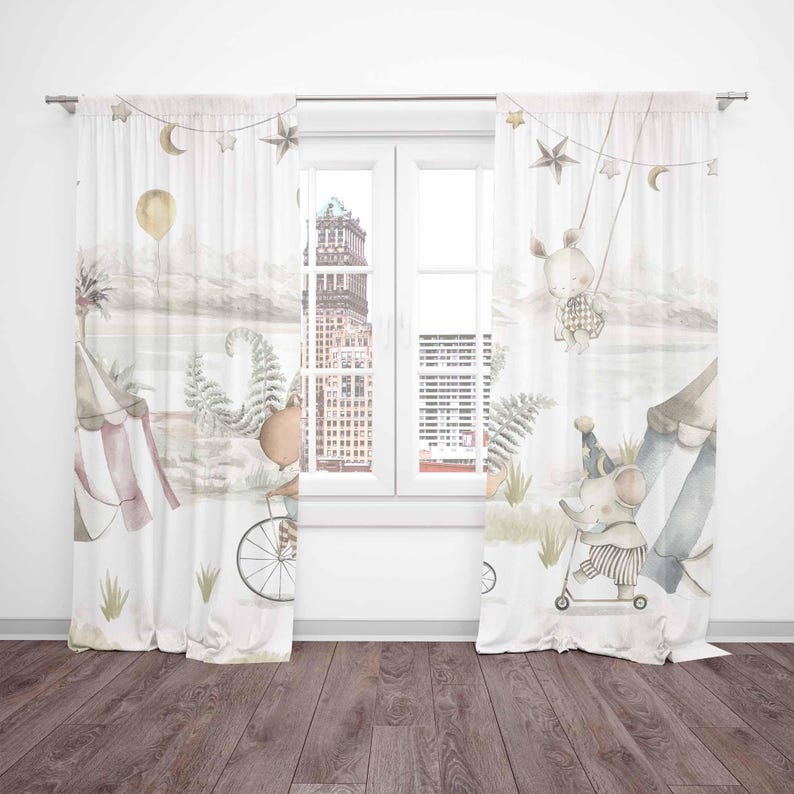 Tirai Hewan Sirkus Tirai Kamar - Baby Nursery Blackout Curtains ulasan dan harga