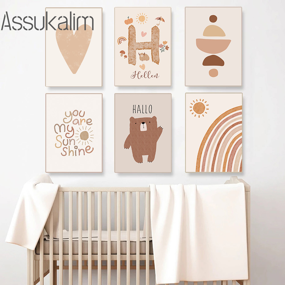 Poster kanvas krem seni dindin - Baby Nursery Name Wall Art ulasan dan harga