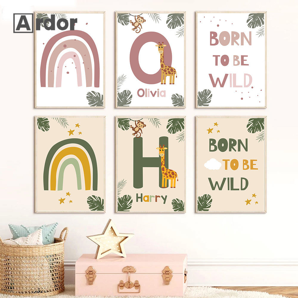 Poster Hewan Hutan Nordik Luki - Baby Nursery Name Wall Art ulasan dan harga