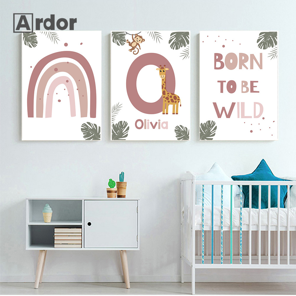Poster Hewan Hutan Nordik Luki - Baby Nursery Name Wall Art ulasan dan harga