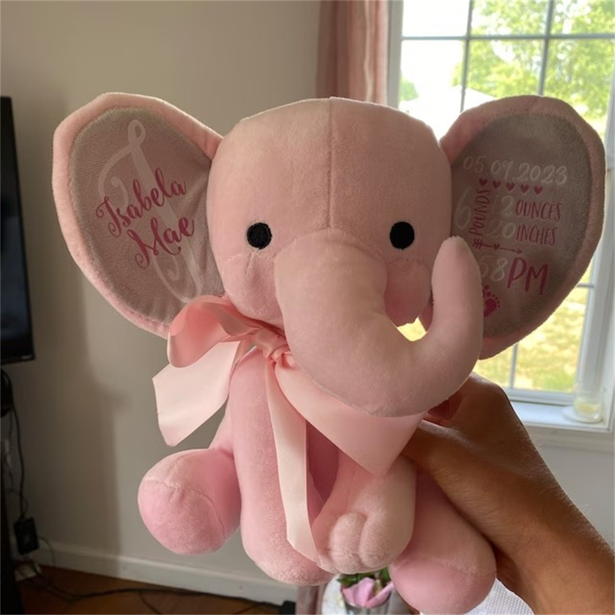 Boneka Gajah Custom Birth Stat - Baby Nursery Keepsake ulasan dan harga