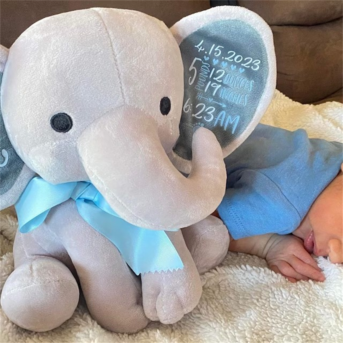 Boneka Gajah Custom Birth Stat - Baby Nursery Keepsake ulasan dan harga