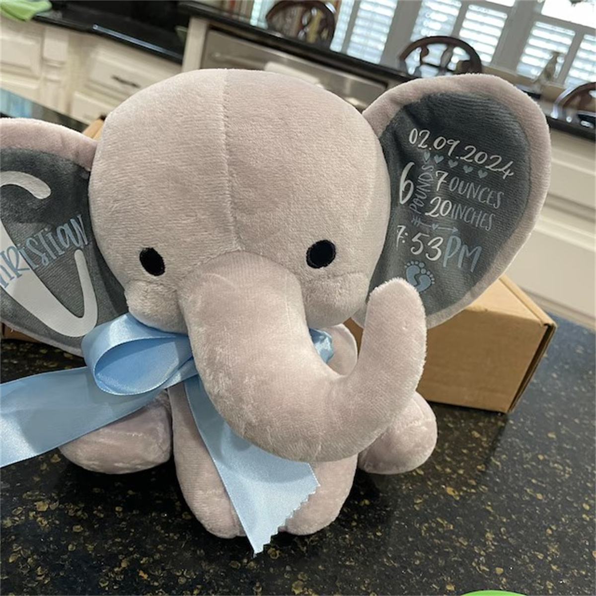 Boneka Gajah Custom Birth Stat - Baby Nursery Keepsake ulasan dan harga