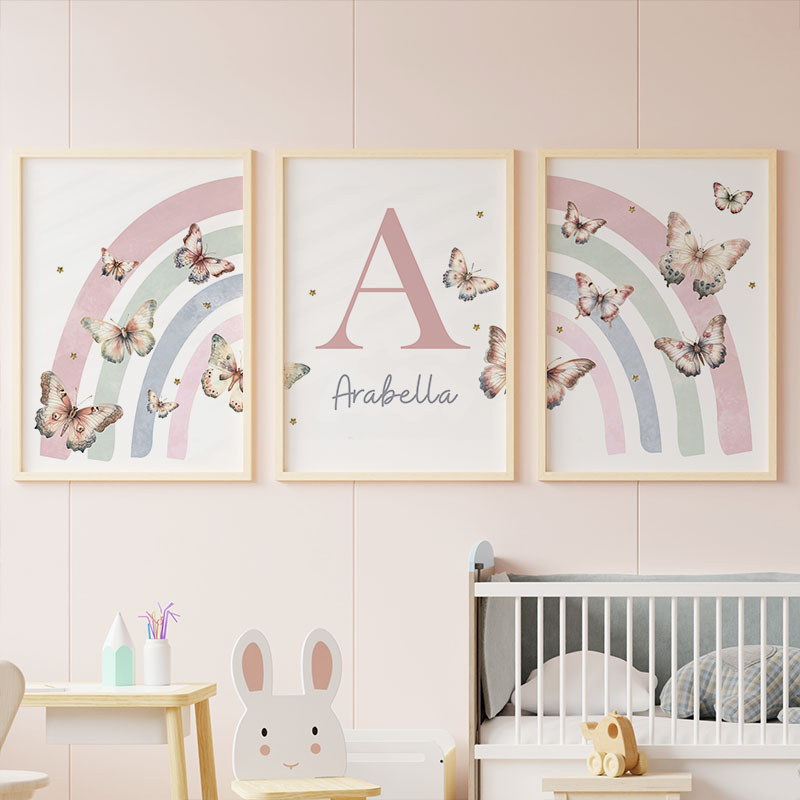 Kupu-kupu Pelangi Merah Muda K - Baby Nursery Name Wall Art ulasan dan harga
