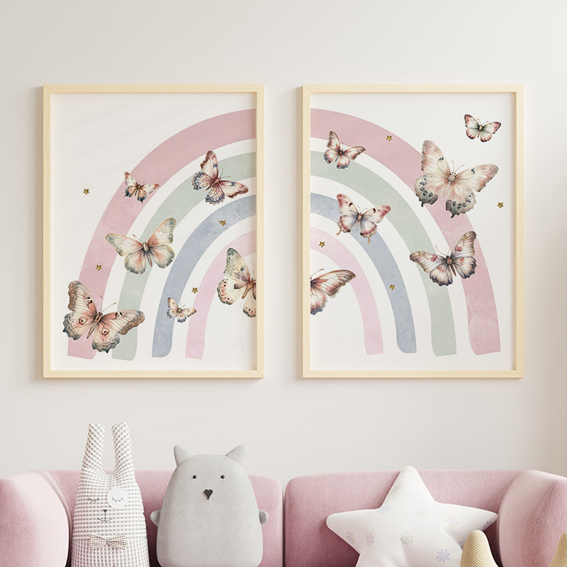 Kupu-kupu Pelangi Merah Muda K - Baby Nursery Name Wall Art ulasan dan harga