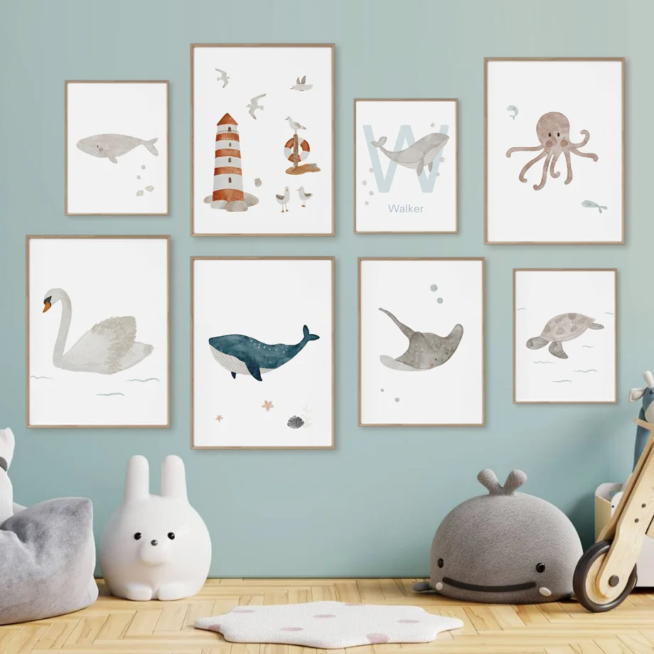Kustom nama paus gurita penyu  - Baby Nursery Name Wall Art ulasan dan harga