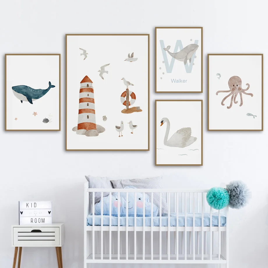 Kustom nama paus gurita penyu  - Baby Nursery Name Wall Art ulasan dan harga