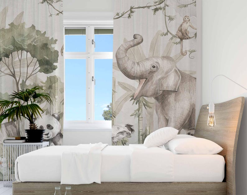 Tirai Hewan Safari Tirai Kamar - Baby Nursery Blackout Curtains ulasan dan harga