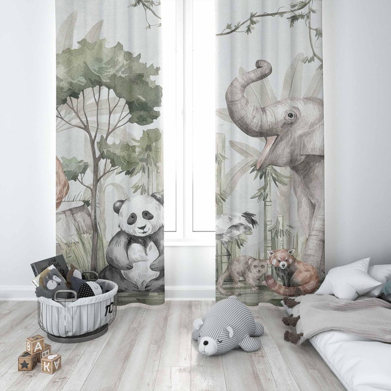 Tirai Hewan Safari Tirai Kamar - Baby Nursery Blackout Curtains ulasan dan harga